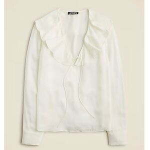 NWT J.CREW Goldie Satin Top Blouse Ruffle Collar Victorian Style Ivory Size M